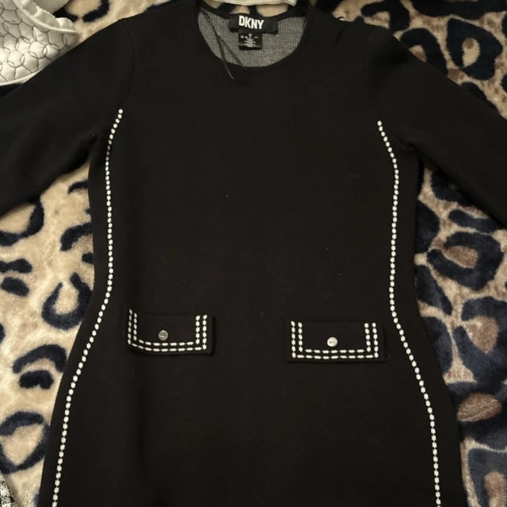 DKNY Black Mini Dress with White Stitching